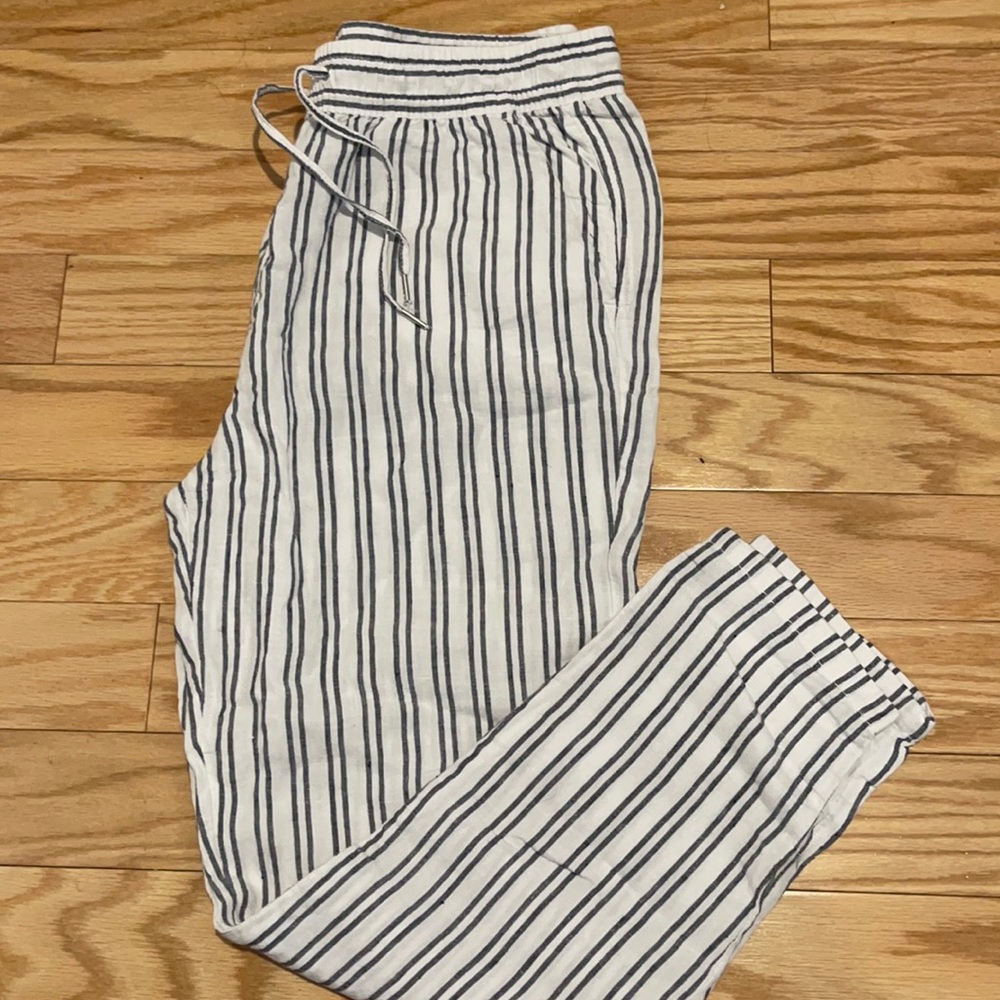 White striped linen pants